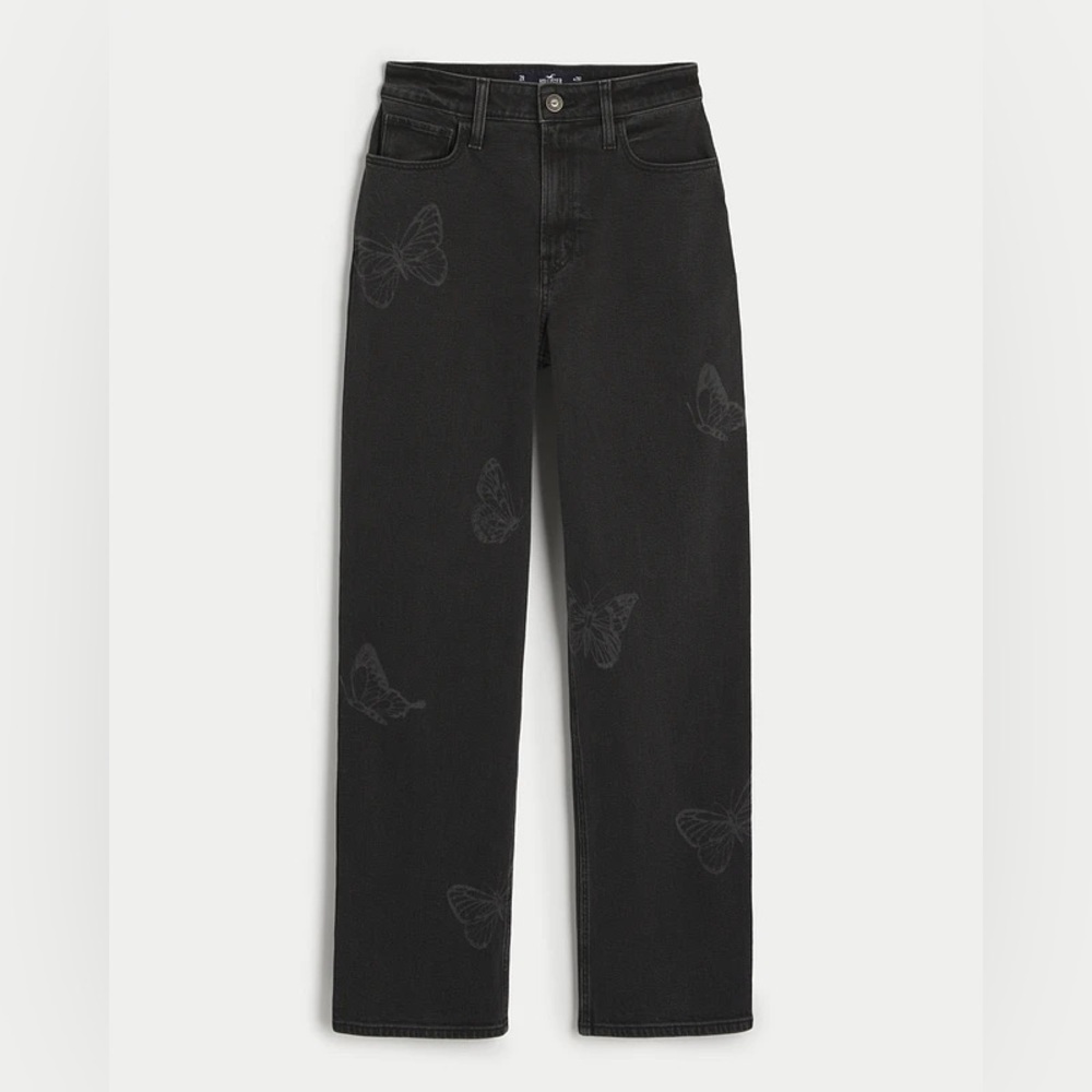 Hollister Ultra High-Rise Washed Black Butterfly Print Dad Jeans Sz 000 / 23R - Picture 5 of 11